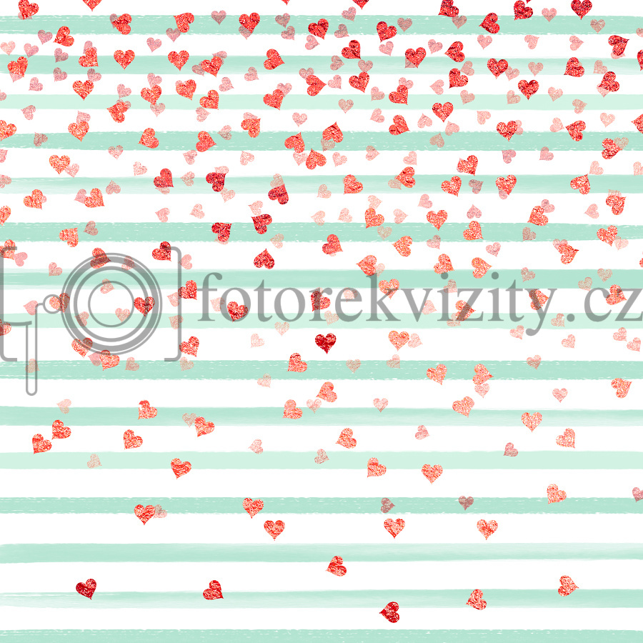 Vinylové fotopozadí - pruhy se srdíčky - Valentýn