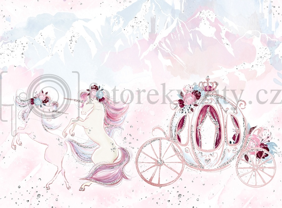 Vinylové fotopozadí - Romantické, jednorožci, kočár