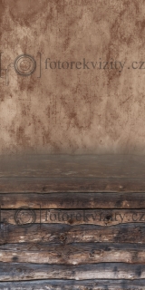 Spojené fotopozadí + fotopodlaha dřevěná, oprýskaná zeď, hnědé