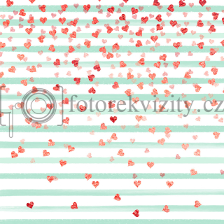 Vinylové fotopozadí - pruhy se srdíčky - Valentýn