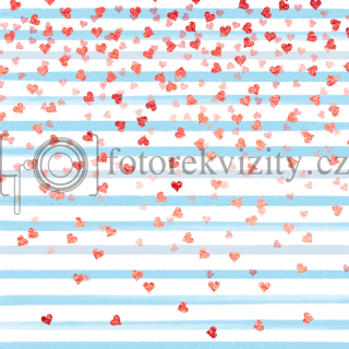 Vinylové fotopozadí - pruhy se srdíčky - Valentýn