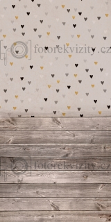 Spojené fotopozadí + fotopodlaha - dřevěná podlaha, pozadí s texturou a srdíčka