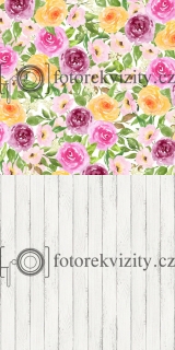 Spojené fotopozadí + fotopodlaha - dřevěná podlaha, pozadí s květy