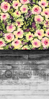 Spojené fotopozadí + fotopodlaha - dřevěná podlaha, pozadí s květy