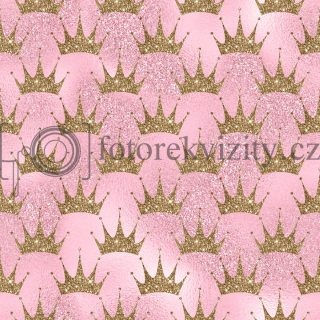 Vinylové fotopozadí - zlaté korunky, růžové pozadí