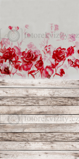 Spojené fotopozadí + fotopodlaha - růže, dřevěná podlaha