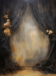 Vinylové fotopozadí - Černozlaté pozadí s voály a květy