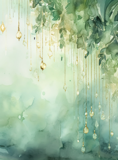 Vinylové fotopozadí - zelené korálky a listy