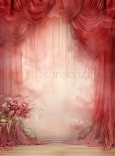 Vinylové fotopozadí - červené pozadí s voály a květy