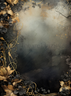 SKLADEM  150x120 cm - Vinylové fotopozadí - černozlaté pozadí s květy