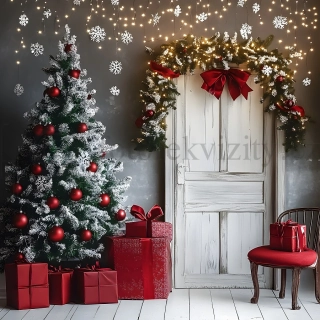 Vinylové fotopozadí - vánoční stromek, dvěře